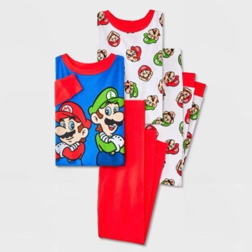 NWT-MARIO BROS-TWO PAIR OF PAJAMAS-SIZE 8